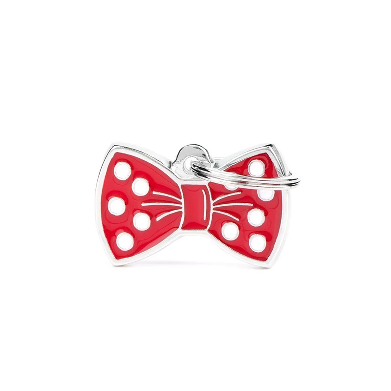 Placa ID en Forma de Corbatín (Moño) Rojo para Perros