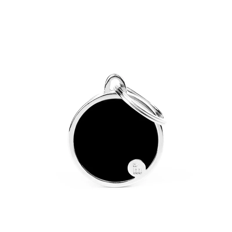 Placa ID Basic Handmade Mediana Negra en Forma Redonda para Perros