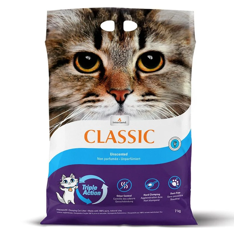 Arena Aglutinante Classic Sin Aroma para Gatos – Fórmula Triple Acción | INTERSAND