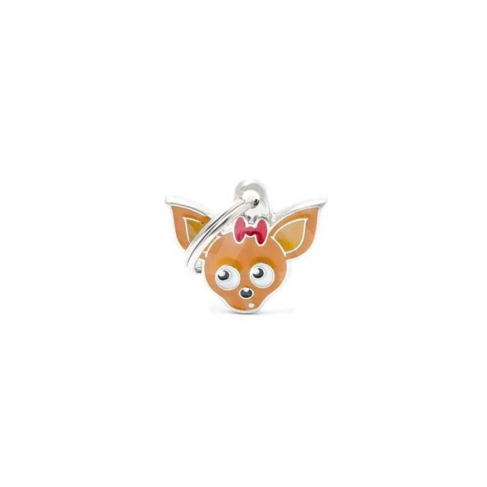 Placa ID en Forma de Chihuahua con Moño Rojo para Perros | MyFamily