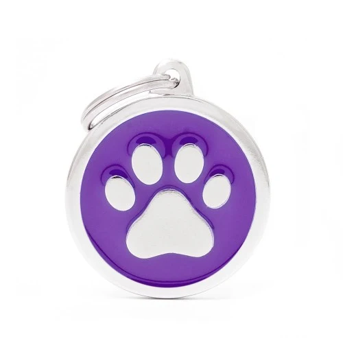 Placa ID Classic Grande Morada en Forma Redonda con Huella para Perros | MyFamily