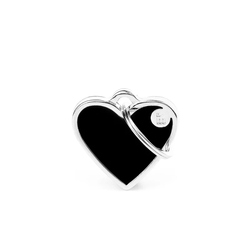 Placa ID Basic Handmade Chica Negra en Forma de Corazón para Perros