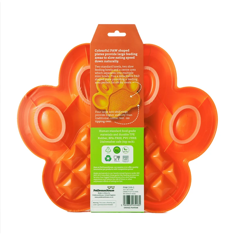 2-en-1 Plato para Comer Lento y Lick Mat en Naranja de PetDreamHouse