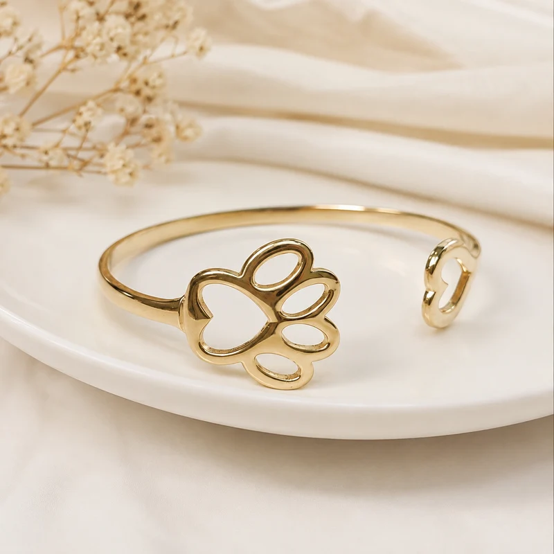 Pulsera Acero inoxidable Corazón y Huella Dorada Ajustable
