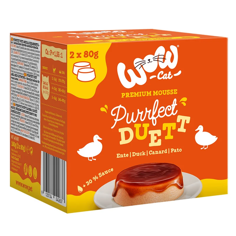 Mousse de pato con salsa para Gatos | WOW CAT DÚO PERFECTO DE PATO | 2 UDS x 80G