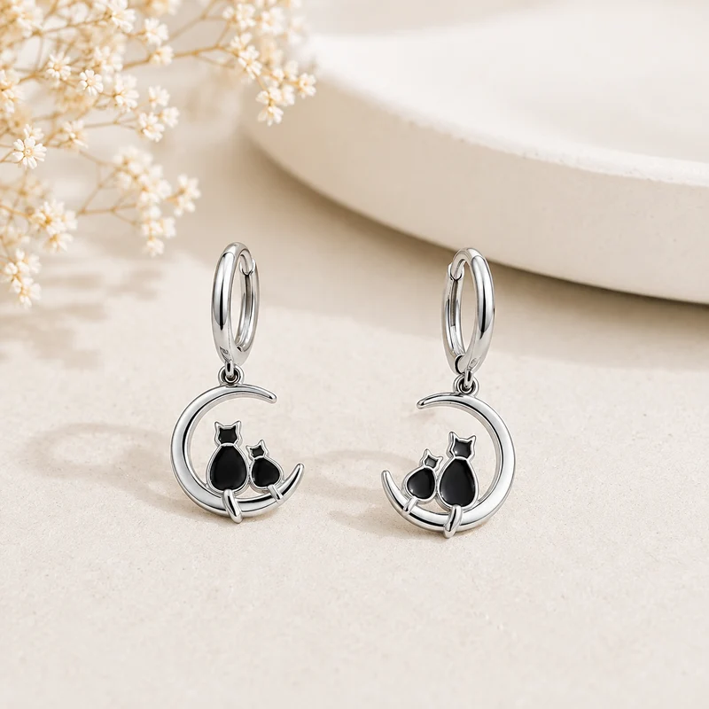 Pendientes de acero inoxidable Gatos en la Luna