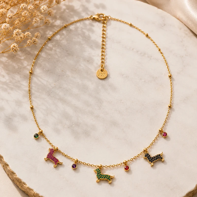 Collar Acero Inoxidable Perritos Colores Brillantes Dorado