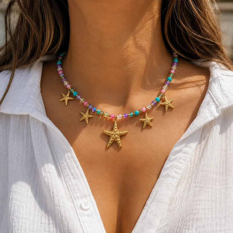 Collar de Acero Inoxidable “Cinco Estrellas del Mar” ⭐🌈🌊