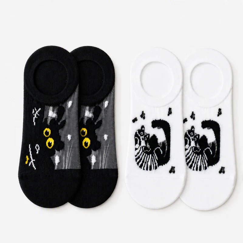 Pack 3 calcetines invisibles gatos. Dos Blancos y uno Negro