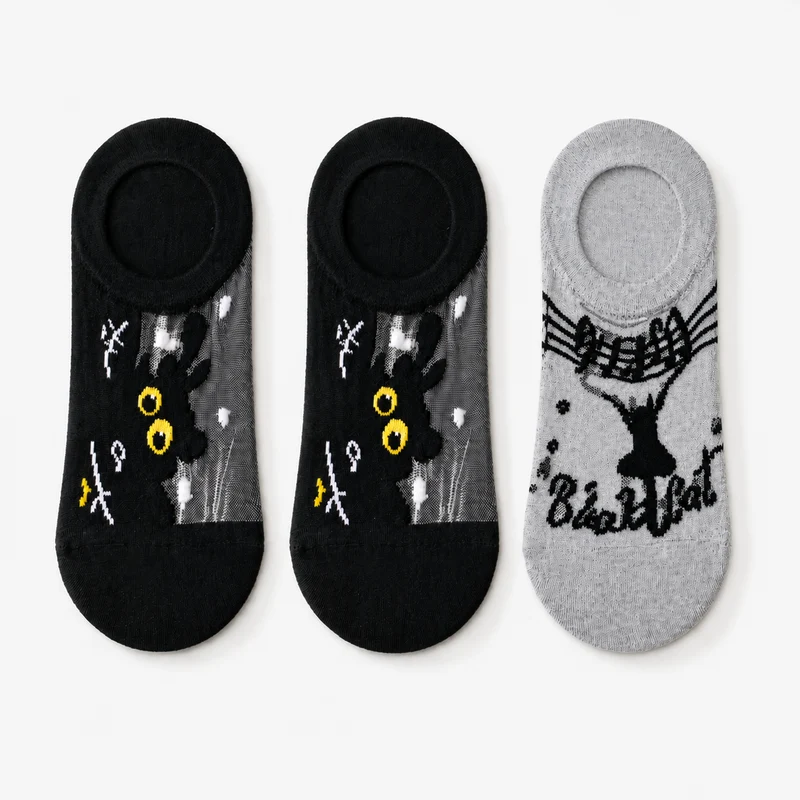 Pack 3 calcetines invisibles gatos. Dos Negros y uno Gris
