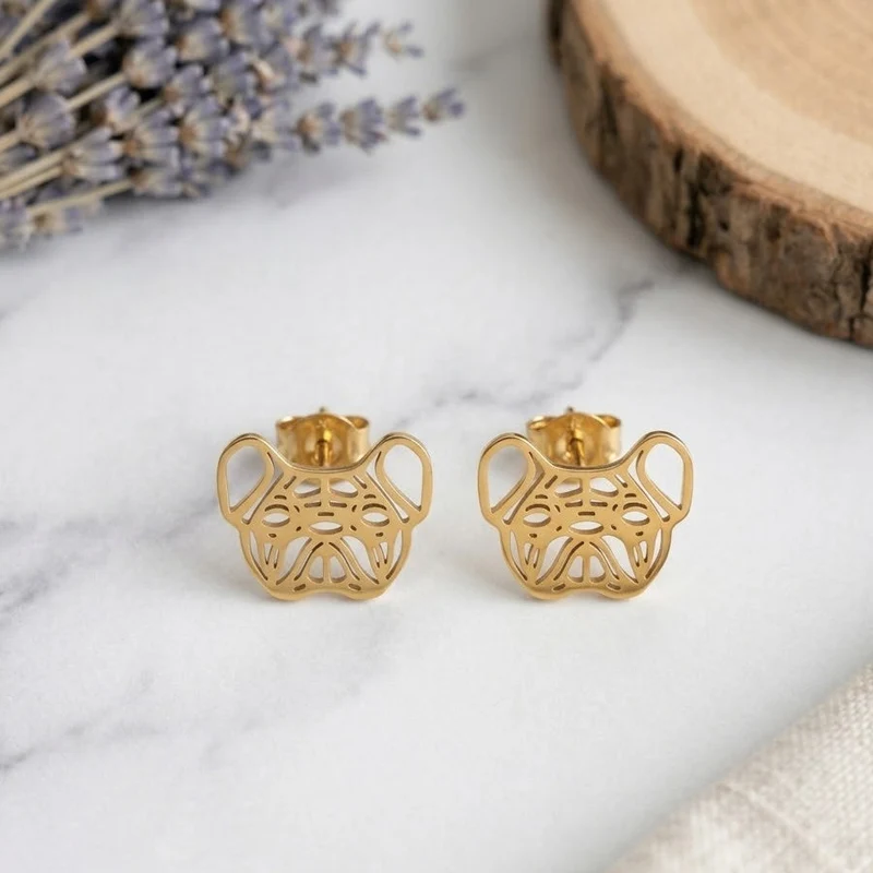 Pendientes de Acero inoxidable Bulldog dorado