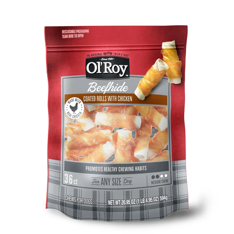 Ol' Roy Beefhide Coated Rolls with Chicken Dog Chews Treats 36 Ct