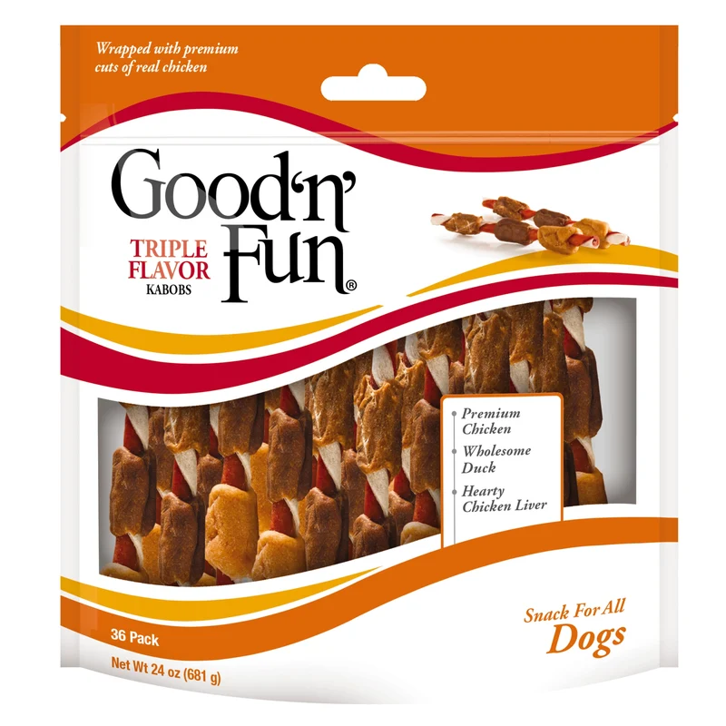 Good 'n' Fun Triple Flavor Kabobs Rawhide Dog Chews, 24 Oz. Bag (36 Count)