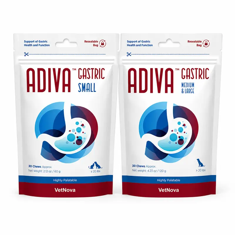 Vetnova Adiva Gastric, embalagem para cães de médio e grande porte, 2 x 30 pastilhas mastigáveis