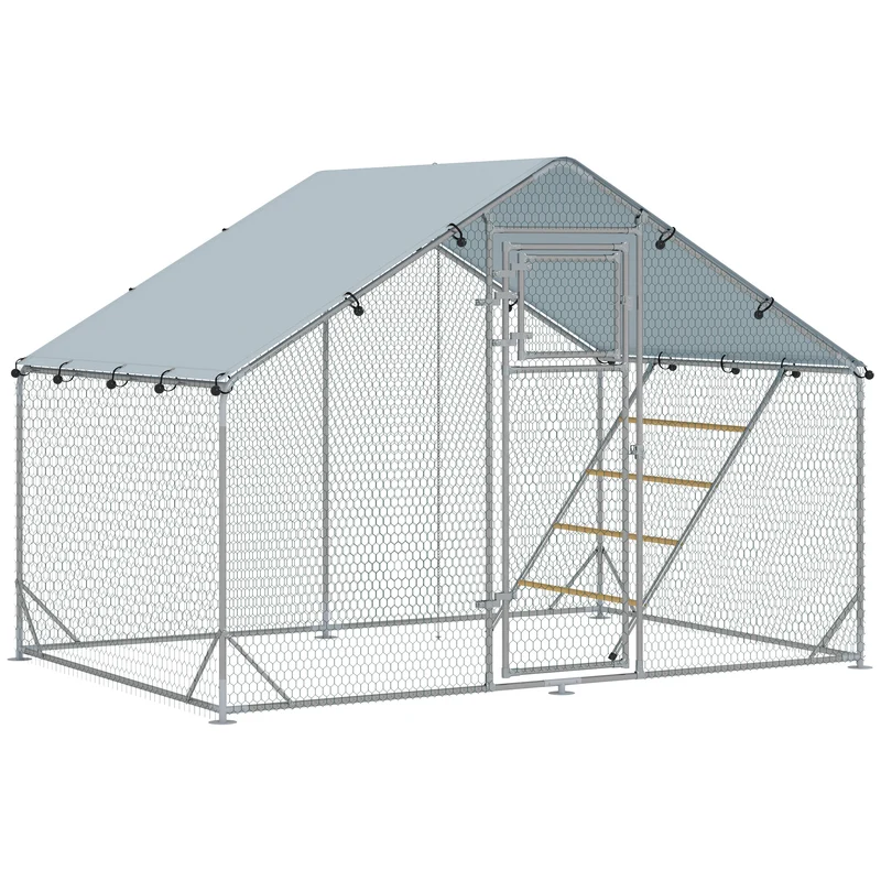 Pawhut Gallinero Para Exterior 3x2x2 M Con Comedero Colgante Tipo Brocheta Plata