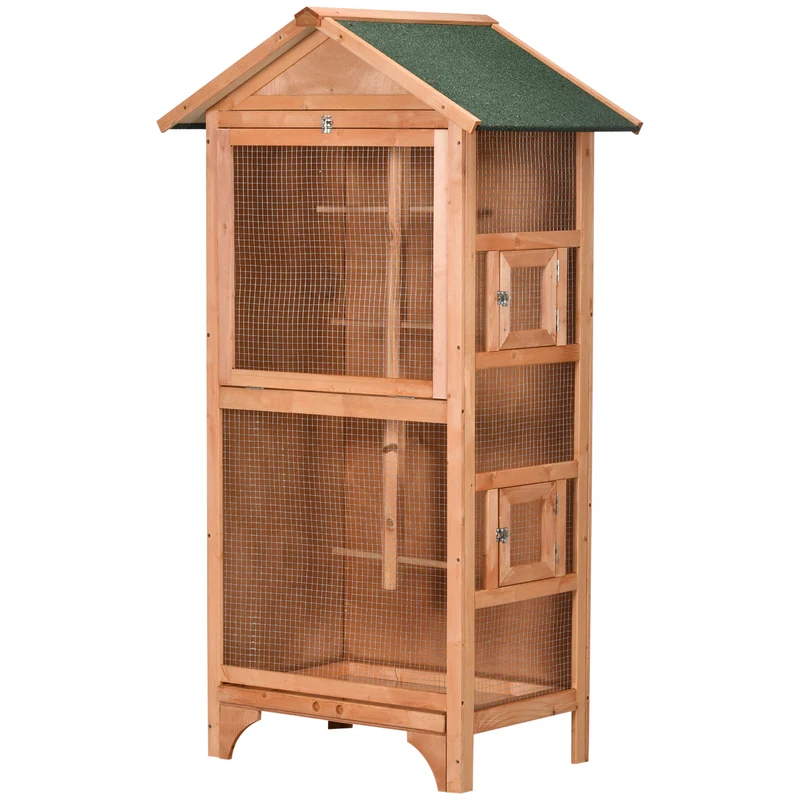 Pawhut Jaula Para Pájaros Pajarera De Madera 80,5x57x153 Cm Natural