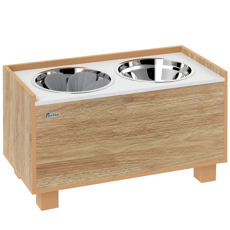 Pawhut Comedero Perro Elevado Con Alimentador Lento Extraíble Roble