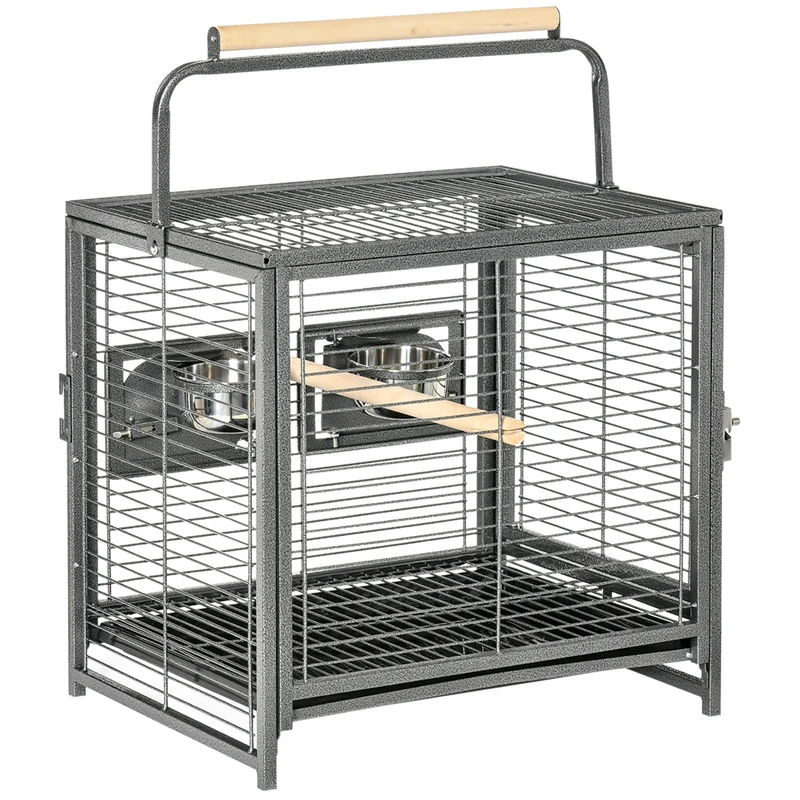 Pawhut Jaula Para Pájaros Con 2 Perchas 2 Comederos Y Bandeja 48x38x47,8 Cm Negro