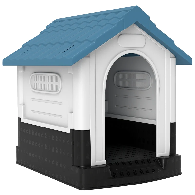 Pawhut Caseta Para Perros Mini Para Exterior Con 3 Ventanas 64,5x57x66 Cm Azul