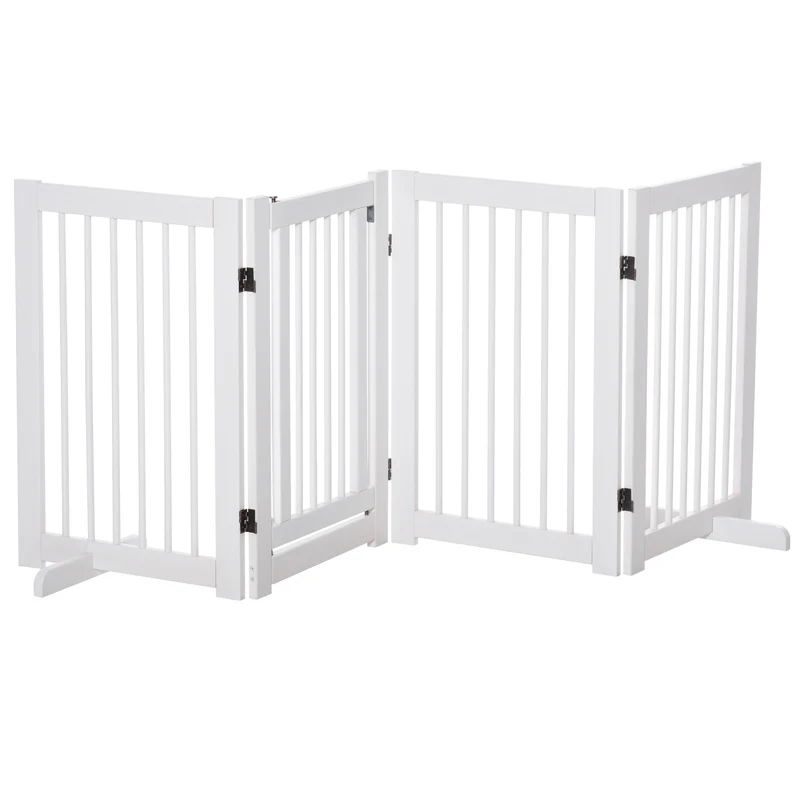 Pawhut Barrera De Seguridad Para Perros Plegable De Madera Con Soporte De Pie