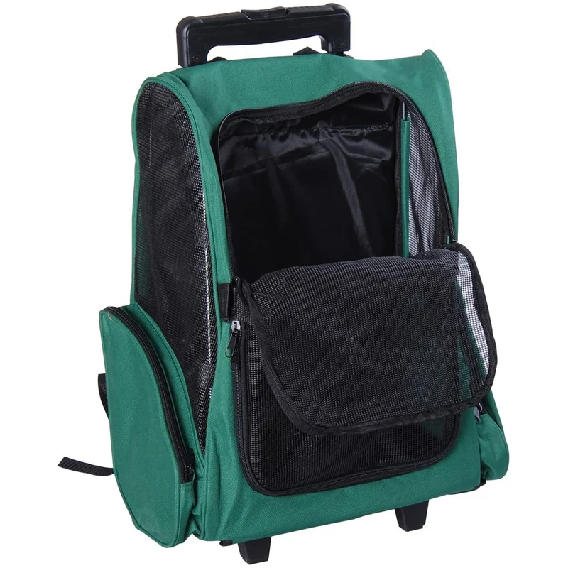 Pawhut Transportín 2 En 1 Para Mascotas Carrito Mochila Ruedas 42x25x55 Cm Verde