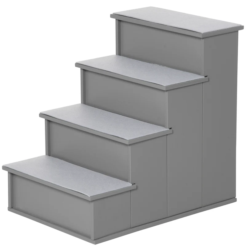 Pawhut Escalera Para Perros De 4 Peldaños Con Acolchados 40x59x54,2 Cm Gris
