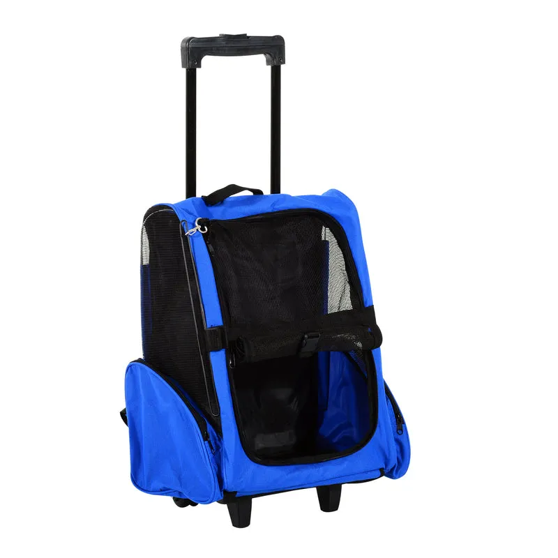 Pawhut Transportín 2 En 1 Para Mascotas Carrito Mochila Ruedas 42x25x55 Cm Azul