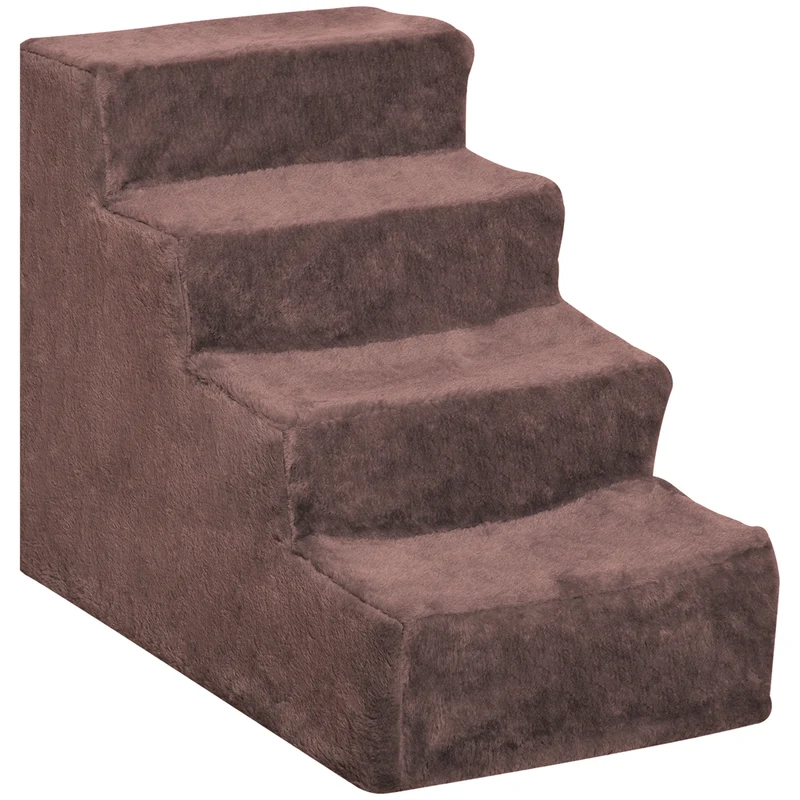 Pawhut Escalera Para Perros De 4 Peldaños Con Funda Extraíble 60x35x44 Cm Marrón