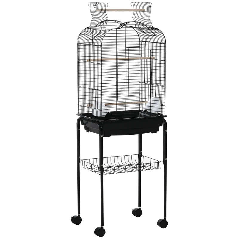 Pawhut Jaula Para Pájaros Con Soporte 4 Ruedas Techo Abrible 2 Comederos Estante