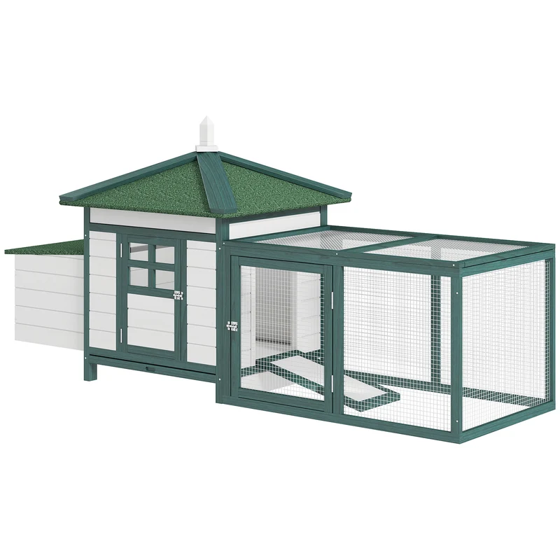 Pawhut Gallinero De Madera Con Caja Nido Espacio Para Correr 196x76x97cm Verde