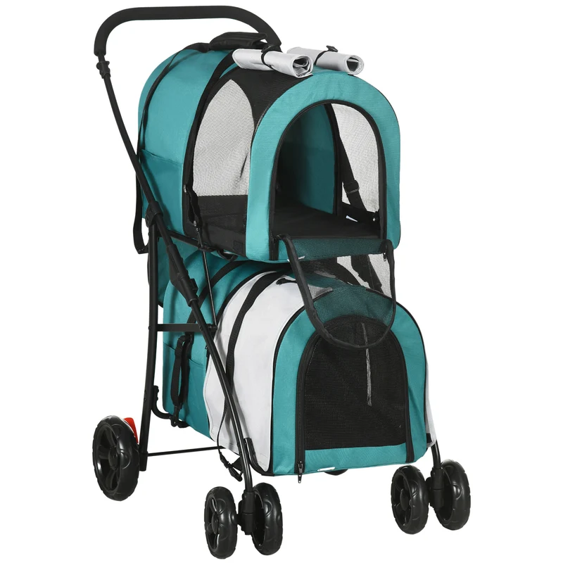Pawhut Cochecito Doble Para Perros Plegable Con 2 Transportines 66x50x98 Cm