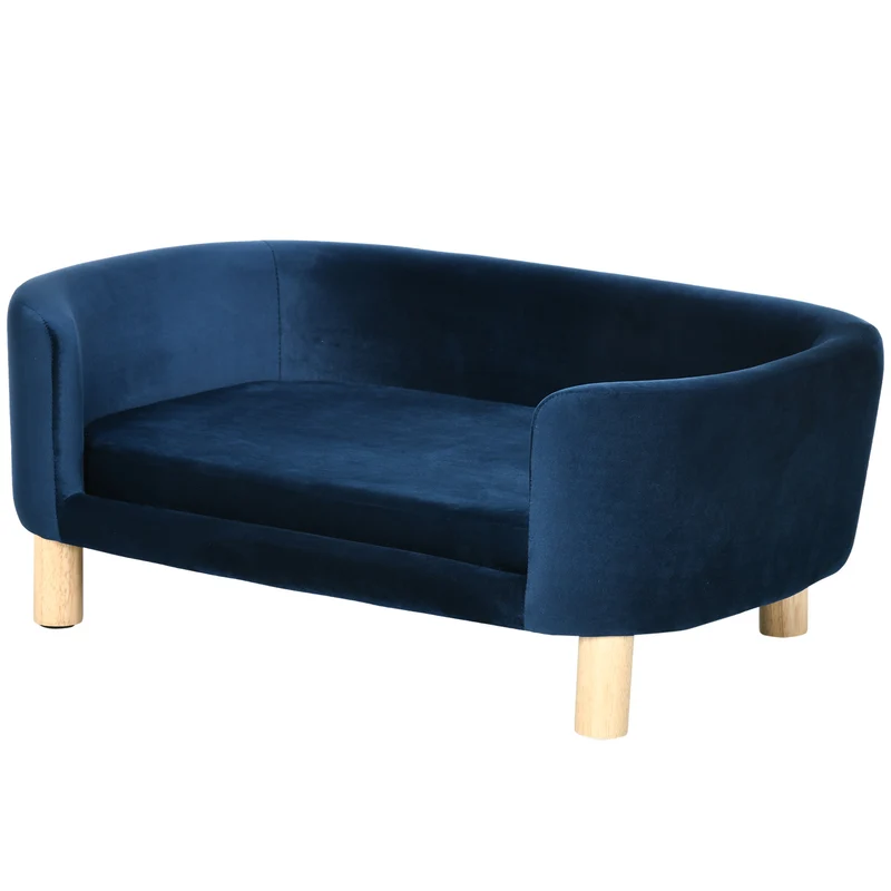 Pawhut Sofá Para Perros Pequeños Con Patas De Madera 86x55x33 Cm Azul