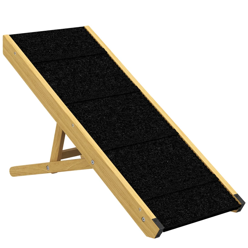 Pawhut Rampa Para Perros Plegable Con Altura Ajustable 83,5x35x47,5 Cm Natural
