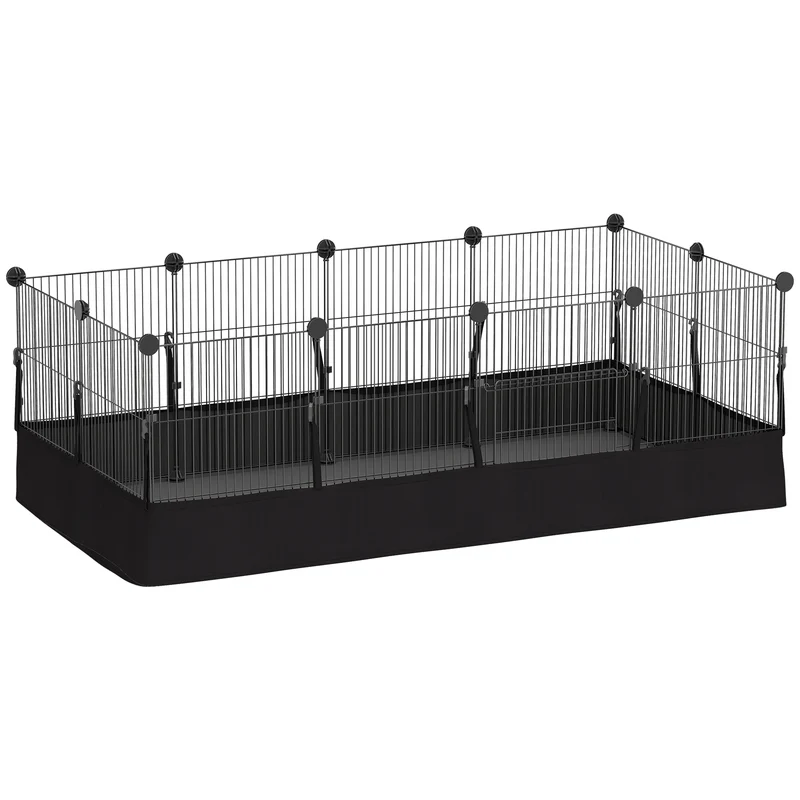 Pawhut Valla Metálica Para Mascotas 12 Paneles Alfombra Impermeable 120x60x40 Cm