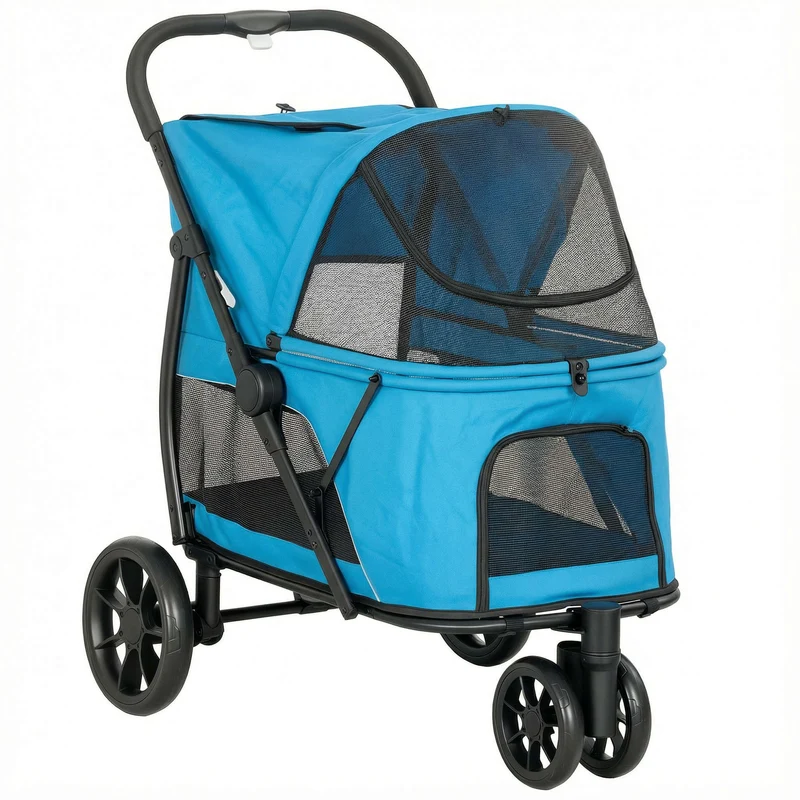 Pawhut Carrito Para Perros Medianos Plegable Con 3 Ruedas Cojín Lavable Azul
