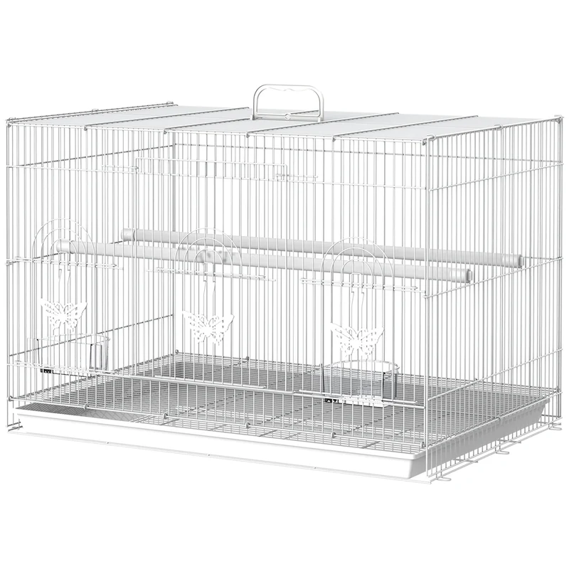 Pawhut Jaula Para Pájaros De Metal 60x41x41 Cm Con Comederos Y 2 Perchas Blanco