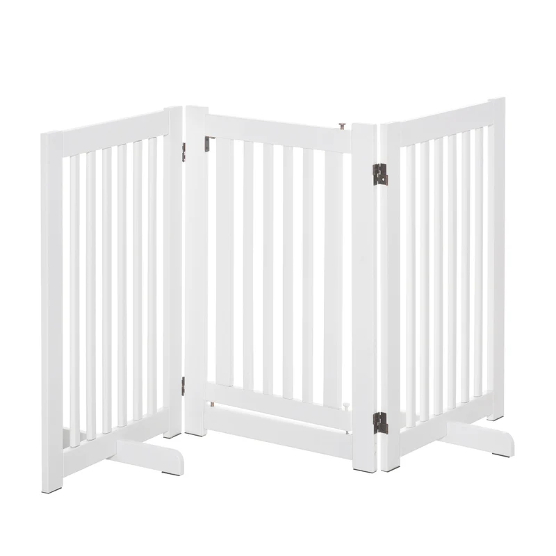 Pawhut Barrera Para Perros Plegable De Madera Con 1 Puerta 155x35,5x76 Cm Blanco