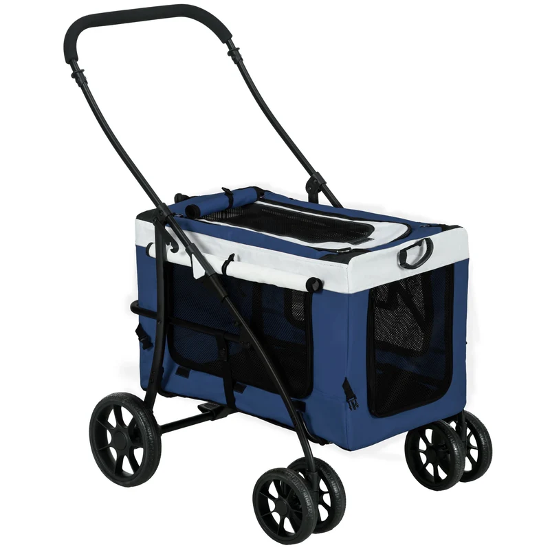 Pawhut Carrito Para Perros Plegable Con Vagón Desmontable Y Cojín Azul