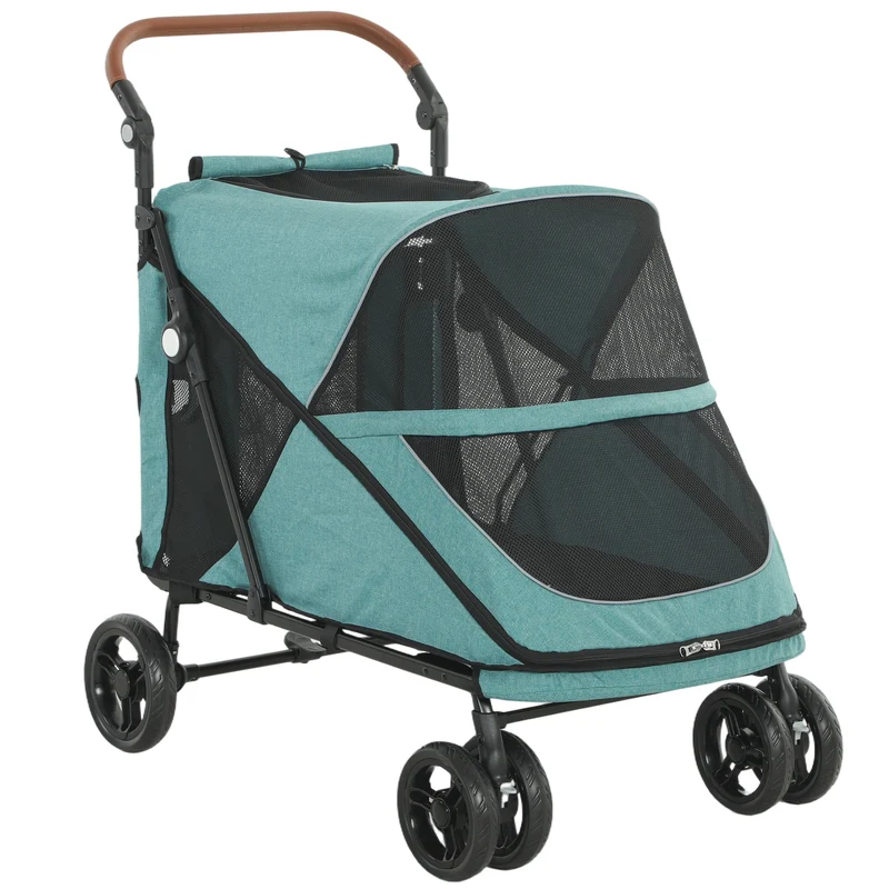 Pawhut Carrito Para Perros Plegable Con Un Botón Hasta 30 Kg Suspensión Turquesa