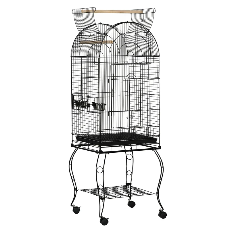 Pawhut Jaula Para Pájaros Con Soporte Con Ruedas Bandeja Extraíble Y 2 Comederos