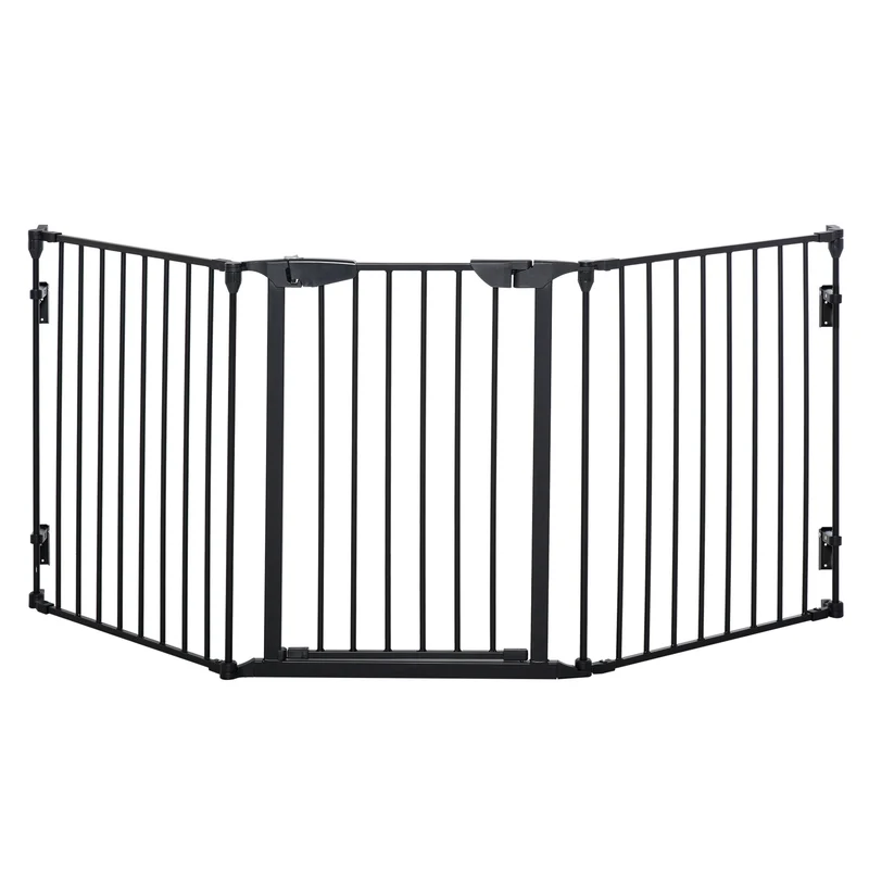 Pawhut Barrera Para Perros Plegable De 3 Paneles Con Cierre Inteligente Negro