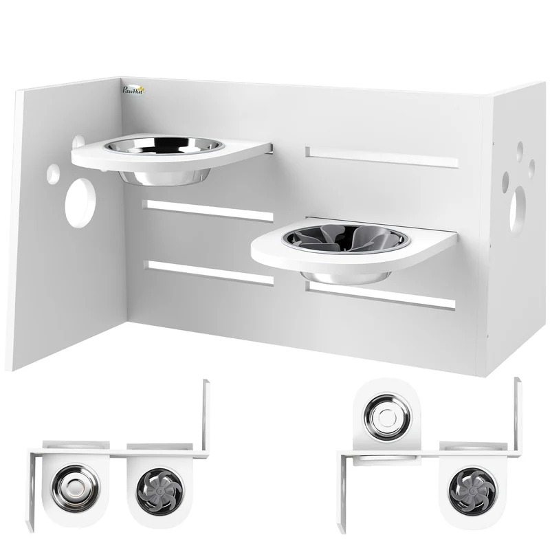 Pawhut Comedero Perros Elevado De 3 Alturas Ajustables Cuencos 2x1 L Blanco