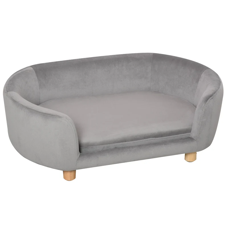 Pawhut Sofá Para Perros Pequeños Con Patas De Madera 86x55x33 Cm Gris Claro