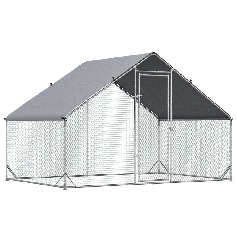 Pawhut Gallinero Para Exterior 3x2x2m Con Cubierta De Pe Y Cerradura Plata