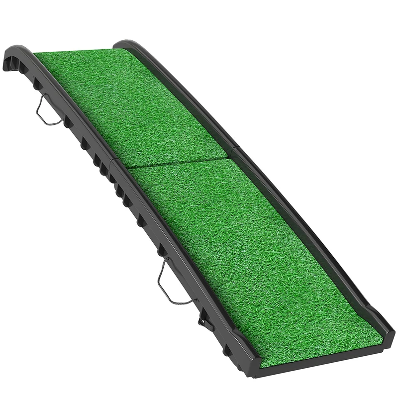 Pawhut Rampa Para Perros Con Césped Artificial 155 Cm Para Coche Plegable Con Asa