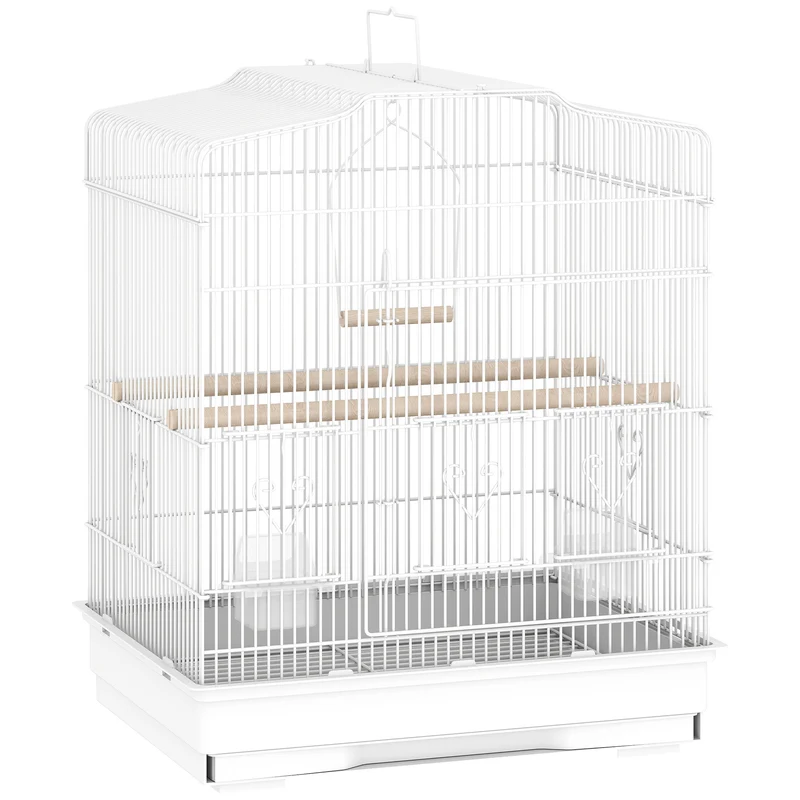 Pawhut Jaula Para Pájaros Con Puertas Comederos Y Bandeja 46,5x36x59 Cm Blanco