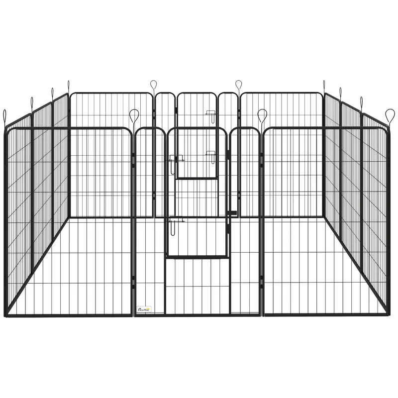 Pawhut Parque Para Perros De 12 Paneles 80x120 Cm Con 2 Puertas Negro