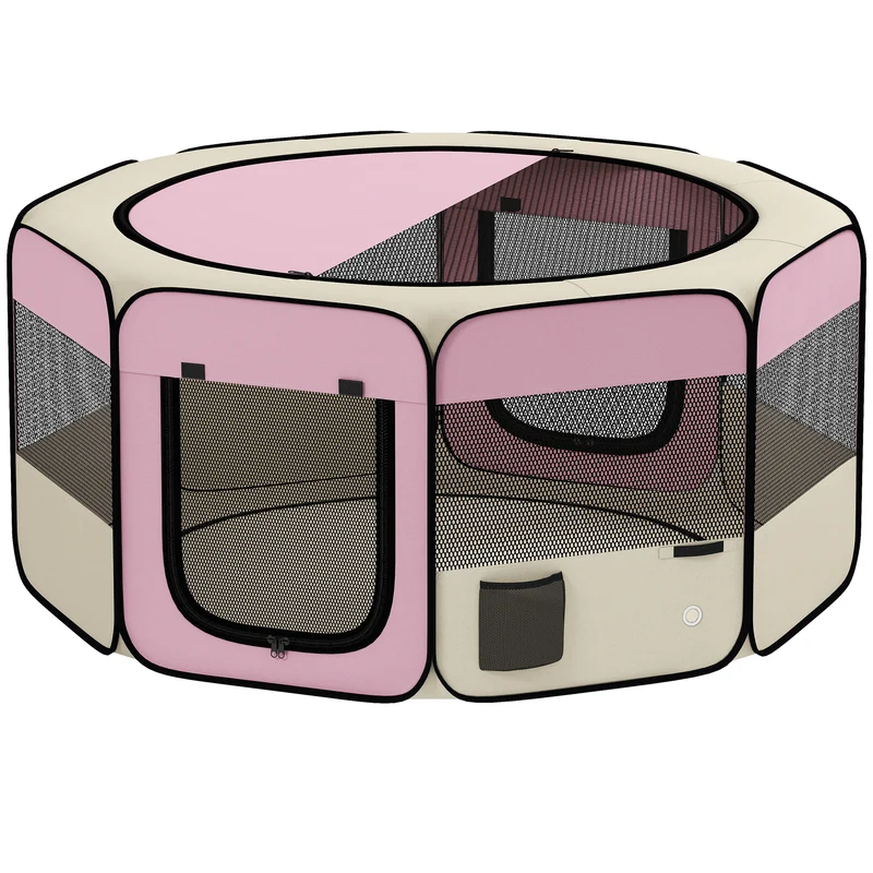Pawhut Parque Para Mascotas Plegable 120x120x58 Cm Impermeable Tela Oxford Rosa
