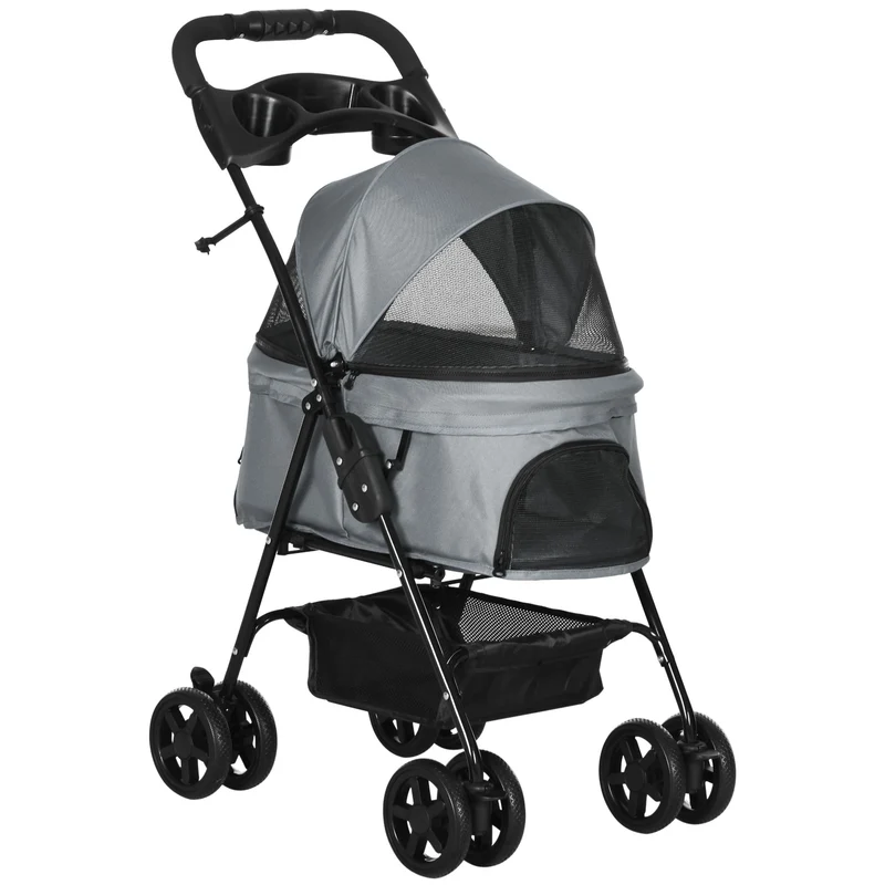 Pawhut Cochecito Para Perros Plegable Con Ruedas Universales 67x45x96 Cm Gris