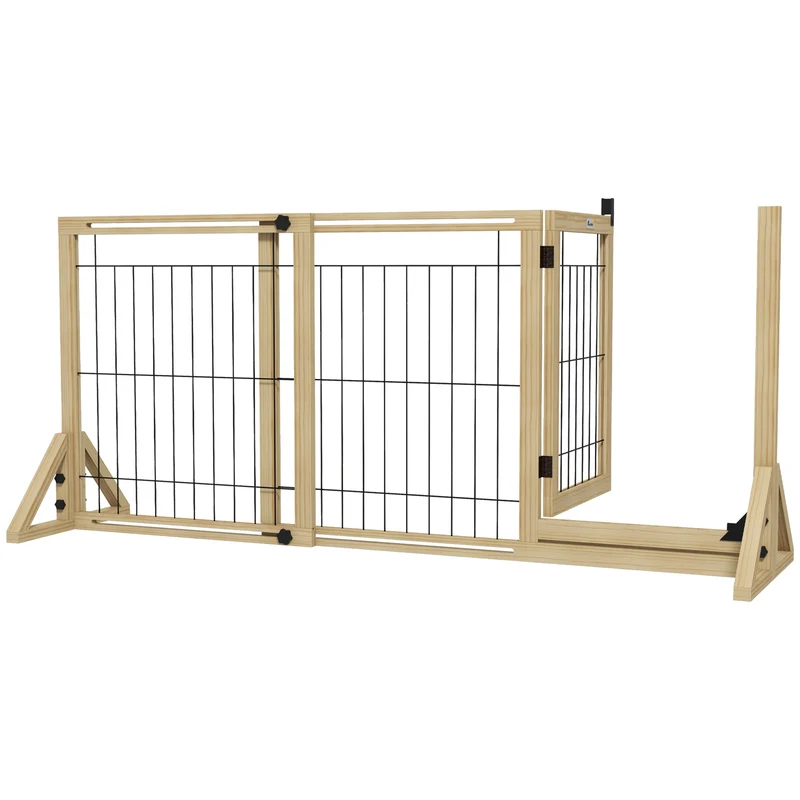 Pawhut Barrera Para Perros Extensible De Madera 112-159x44x70 Cm Natural